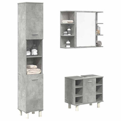 Set Mobili da Bagno 3 pz Grigio Cemento in Legno Multistrato