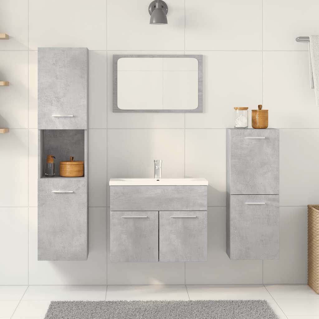 Set Mobili da Bagno 4 pz Grigio Cemento in Legno Multistrato