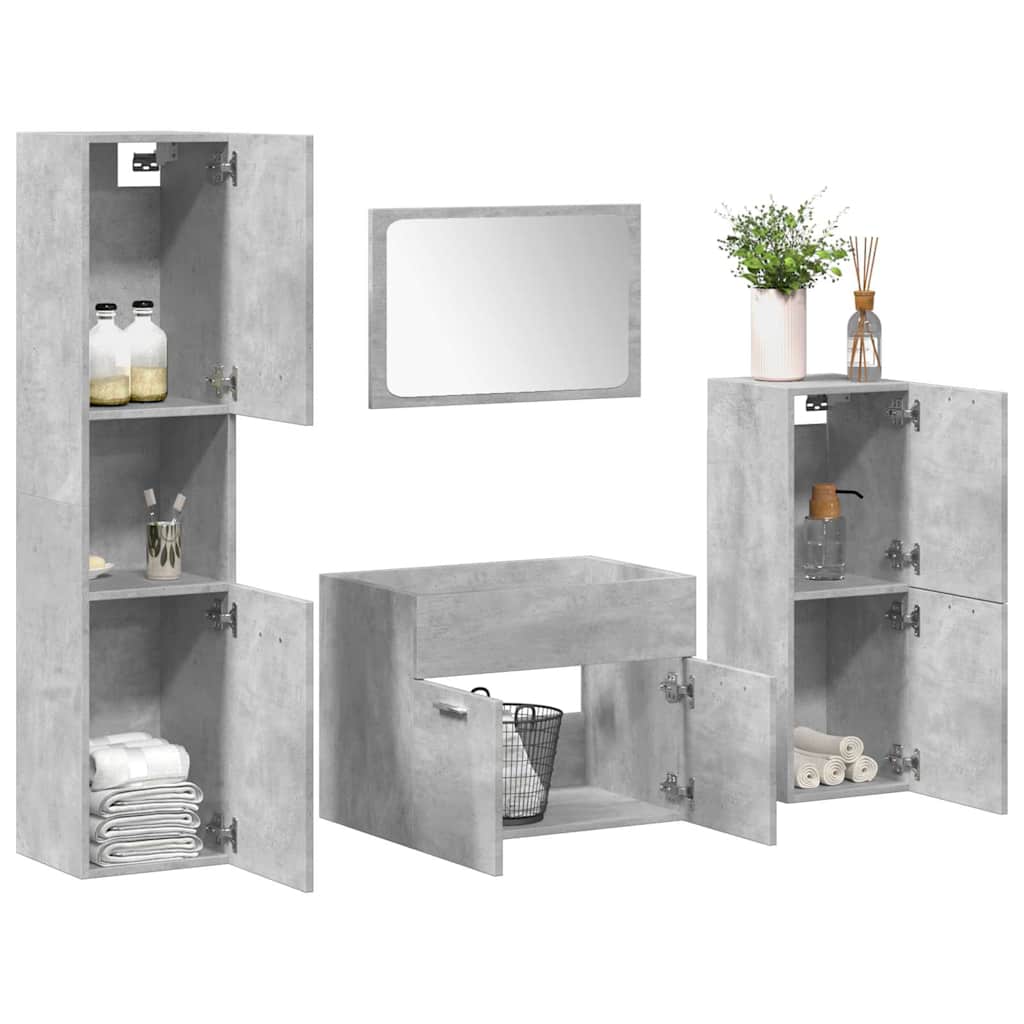Set Mobili da Bagno 4 pz Grigio Cemento in Legno Multistrato