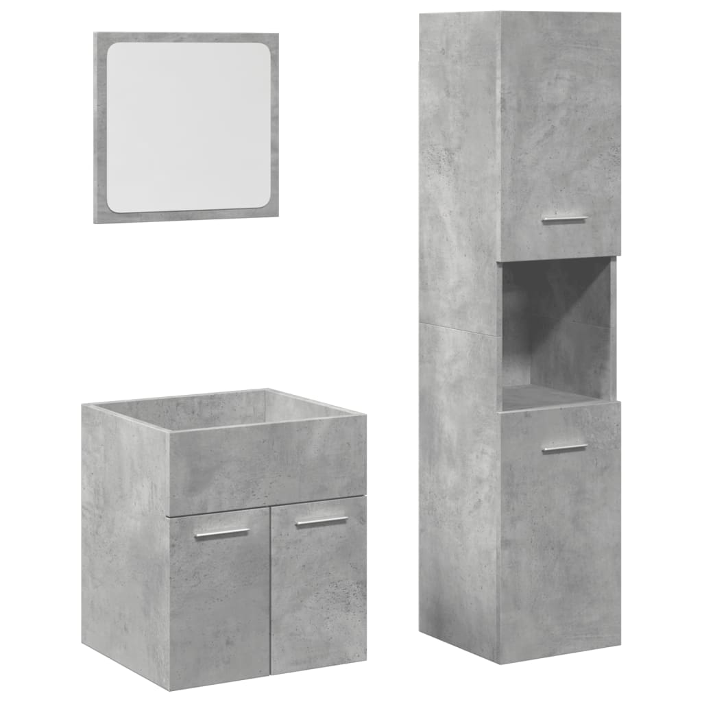 Set Mobili da Bagno 3 pz Grigio Cemento in Legno Multistrato | homemem39