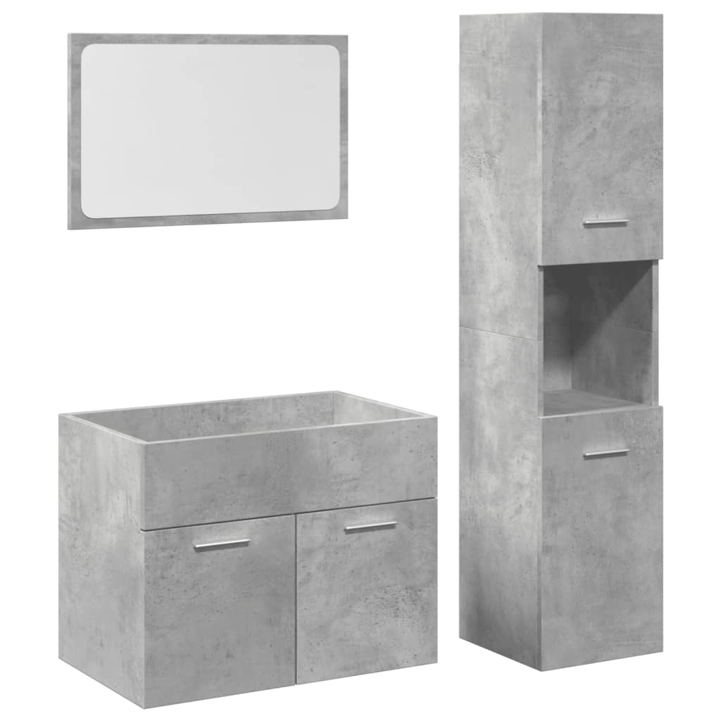 Set Mobili da Bagno 3 pz Grigio Cemento in Legno Multistrato
