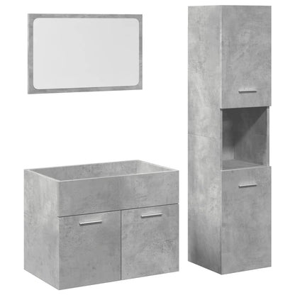 Set Mobili da Bagno 3 pz Grigio Cemento in Legno Multistrato