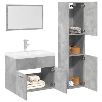 Set Mobili da Bagno 3 pz Grigio Cemento in Legno Multistrato