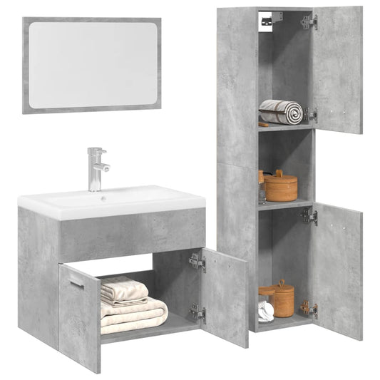 Set Mobili da Bagno 3 pz Grigio Cemento in Legno Multistrato