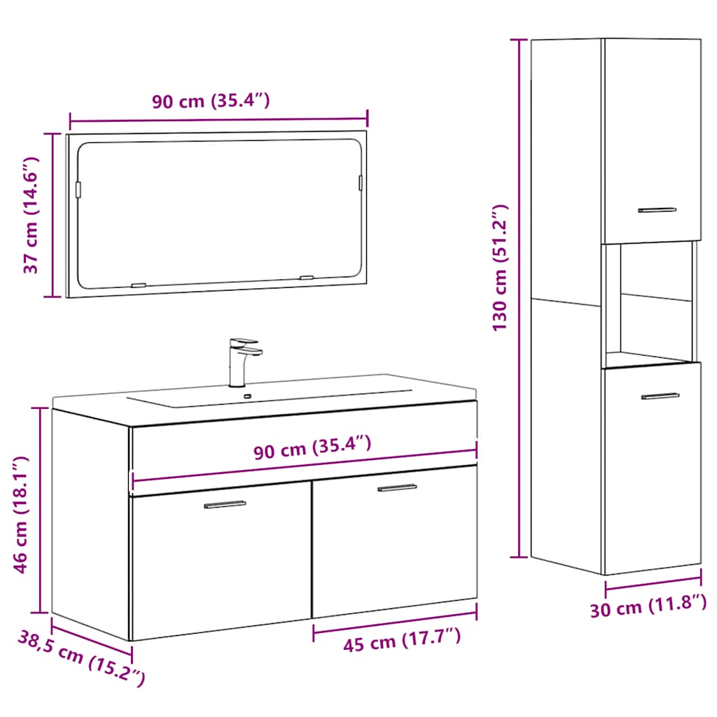 Set Mobili da Bagno 3 pz Grigio Cemento in Legno Multistrato | homemem39
