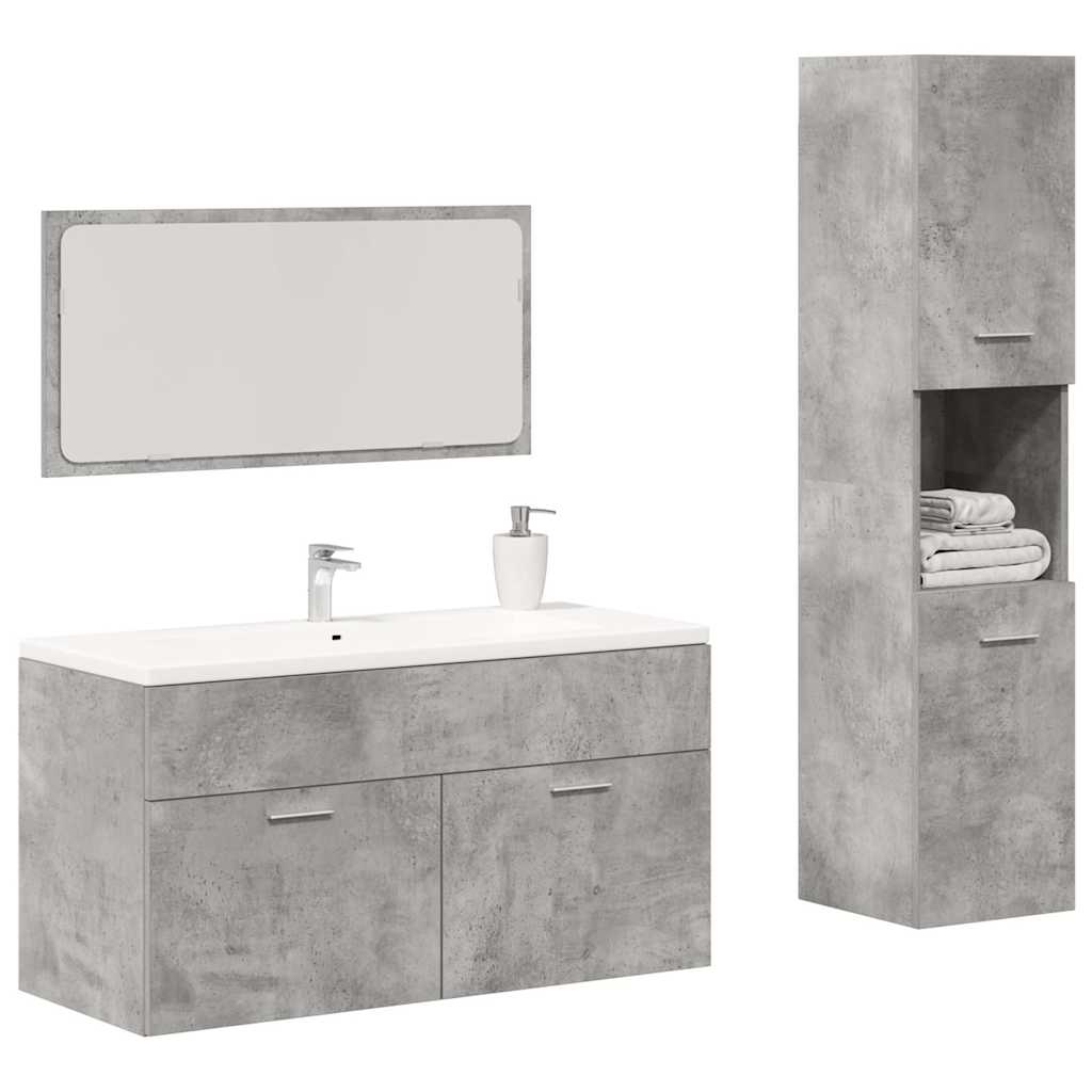 Set Mobili da Bagno 3 pz Grigio Cemento in Legno Multistrato | homemem39