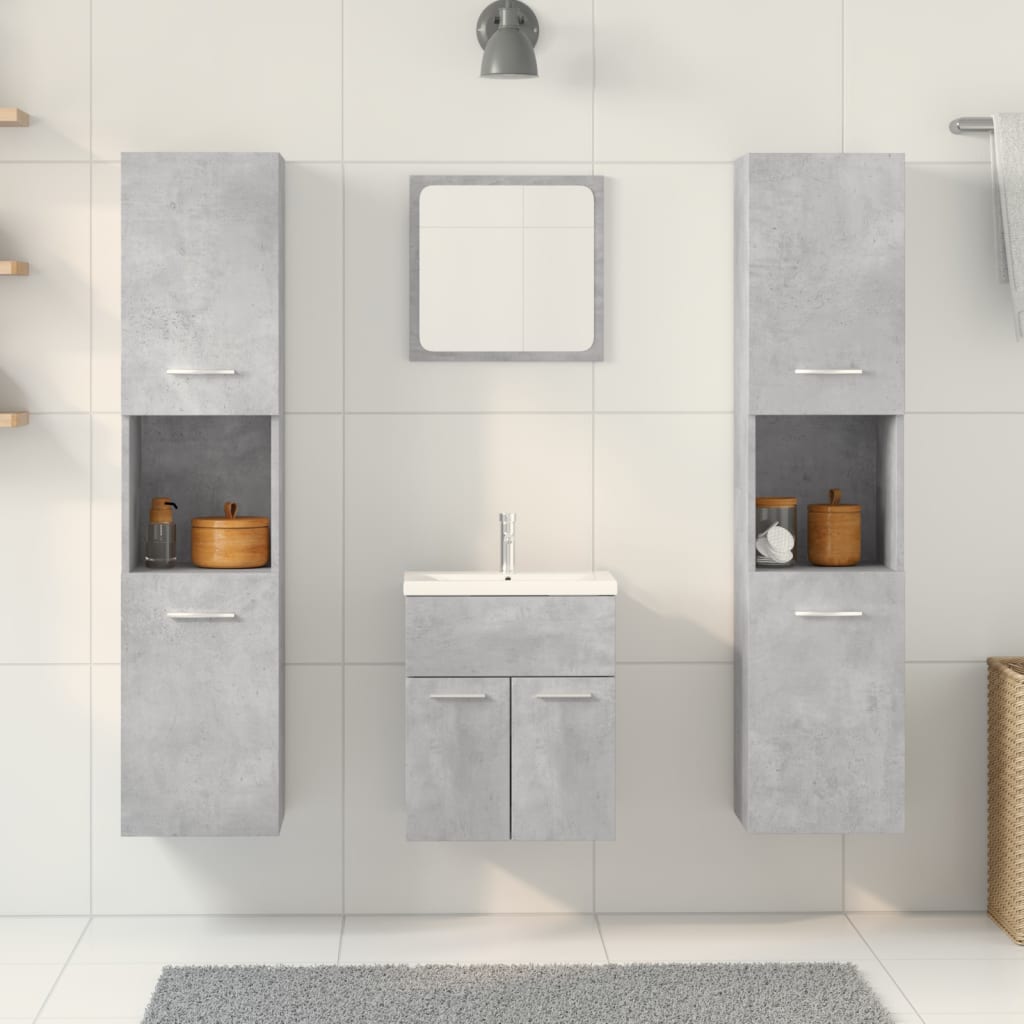 Set Mobili da Bagno 4 pz Grigio Cemento in Legno Multistrato | homemem39