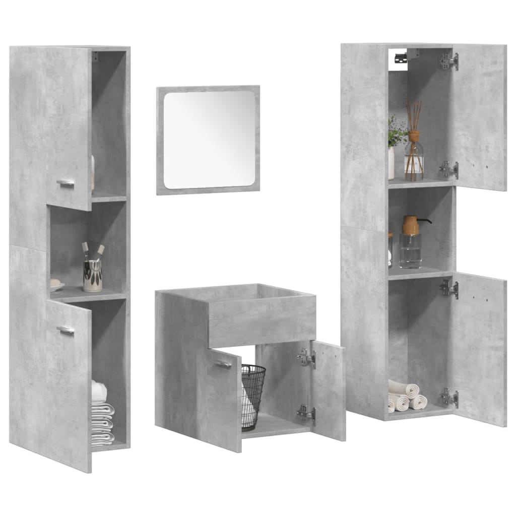 Set Mobili da Bagno 4 pz Grigio Cemento in Legno Multistrato | homemem39