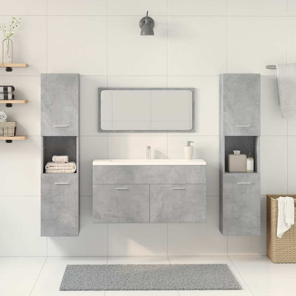 Set Mobili da Bagno 4 pz Grigio Cemento in Legno Multistrato | homemem39