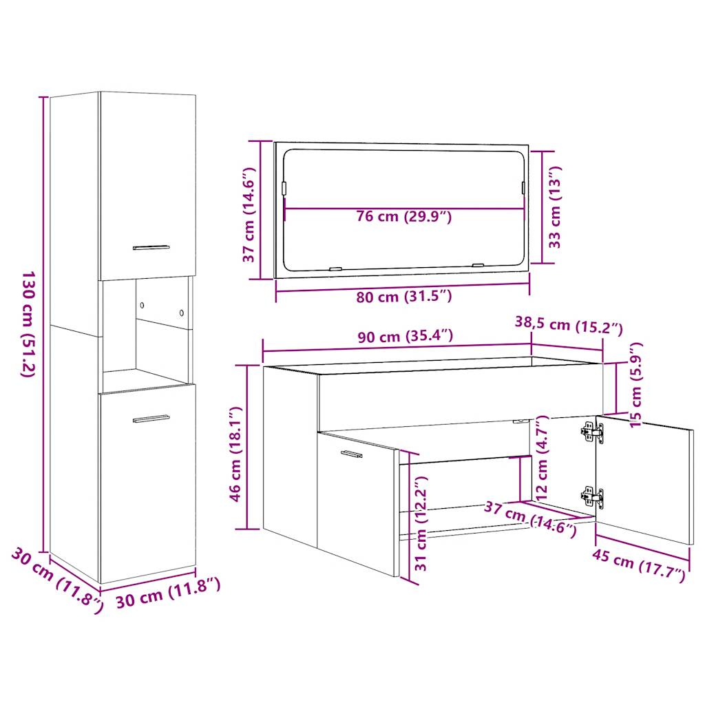 Set Mobili da Bagno 4 pz Grigio Cemento in Legno Multistrato | homemem39