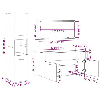 Set Mobili da Bagno 4 pz Grigio Cemento in Legno Multistrato | homemem39