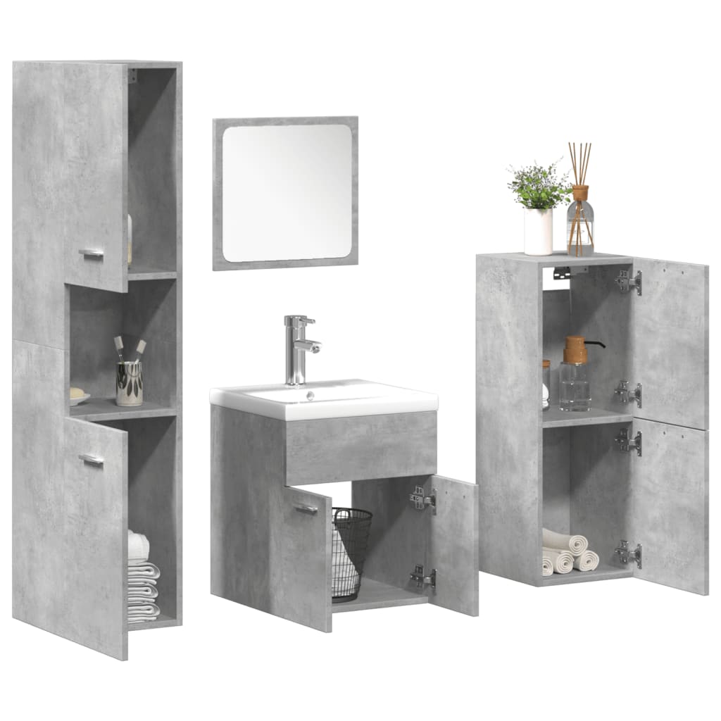 Set Mobili da Bagno 5 pz Grigio Cemento in Legno Multistrato