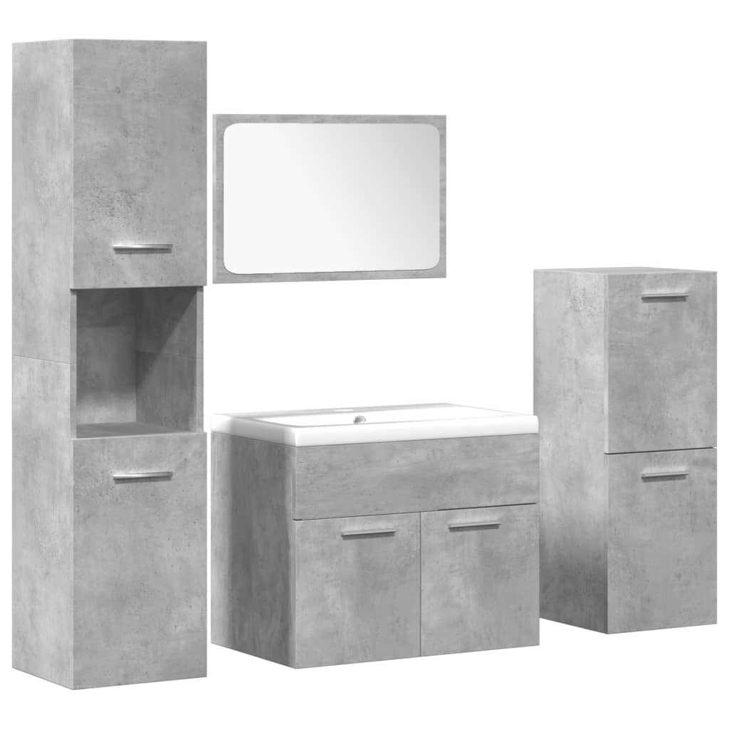 Set Mobili da Bagno 5 pz Grigio Cemento in Legno Multistrato