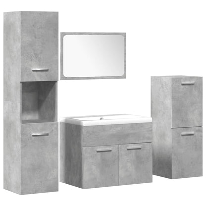 Set Mobili da Bagno 5 pz Grigio Cemento in Legno Multistrato