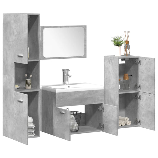 Set Mobili da Bagno 5 pz Grigio Cemento in Legno Multistrato
