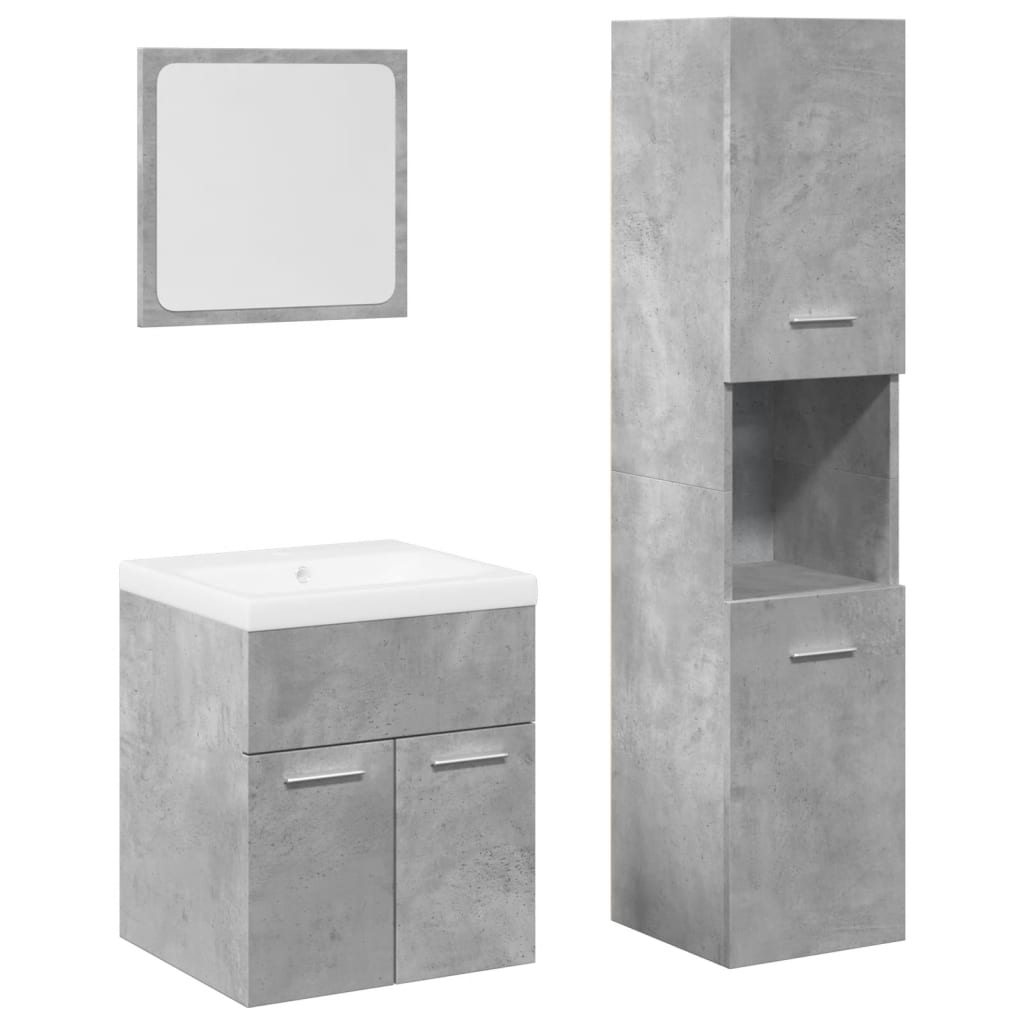Set Mobili da Bagno 4 pz Grigio Cemento in Legno Multistrato