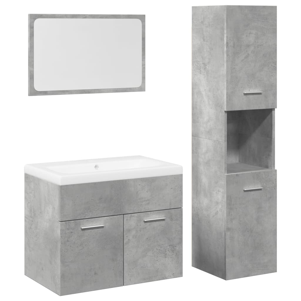 Set Mobili da Bagno 4 pz Grigio Cemento in Legno Multistrato