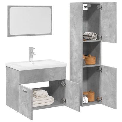 Set Mobili da Bagno 4 pz Grigio Cemento in Legno Multistrato