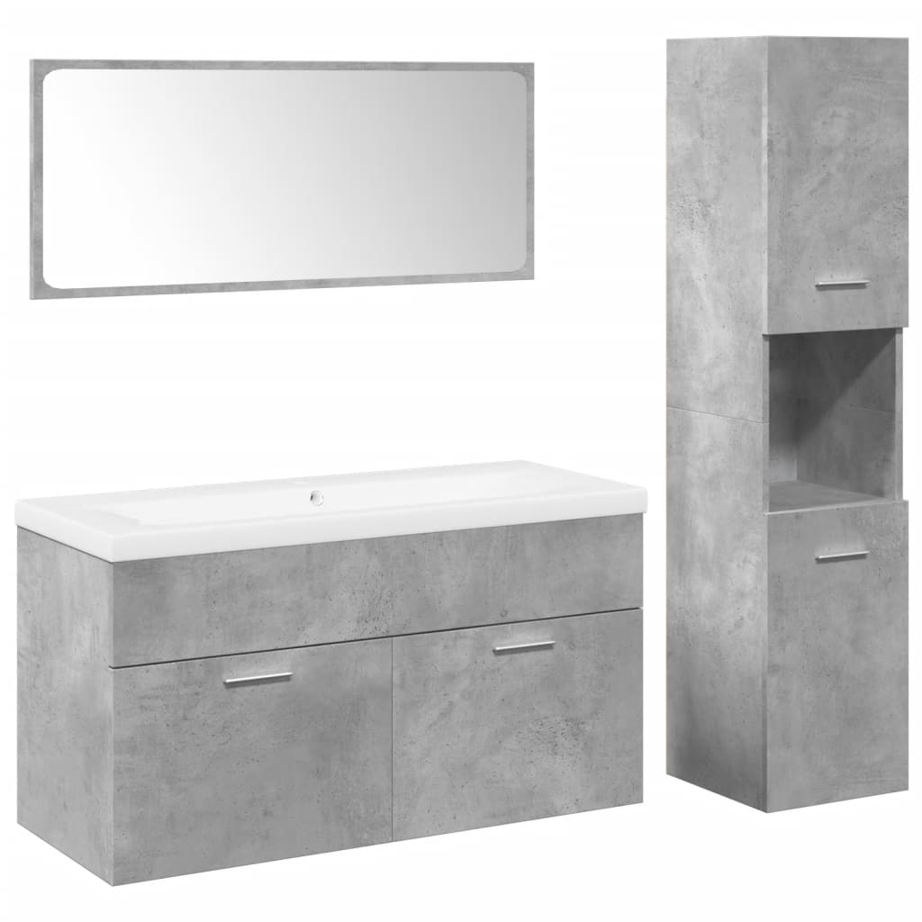 Set Mobili da Bagno 4 pz Grigio Cemento in Legno Multistrato