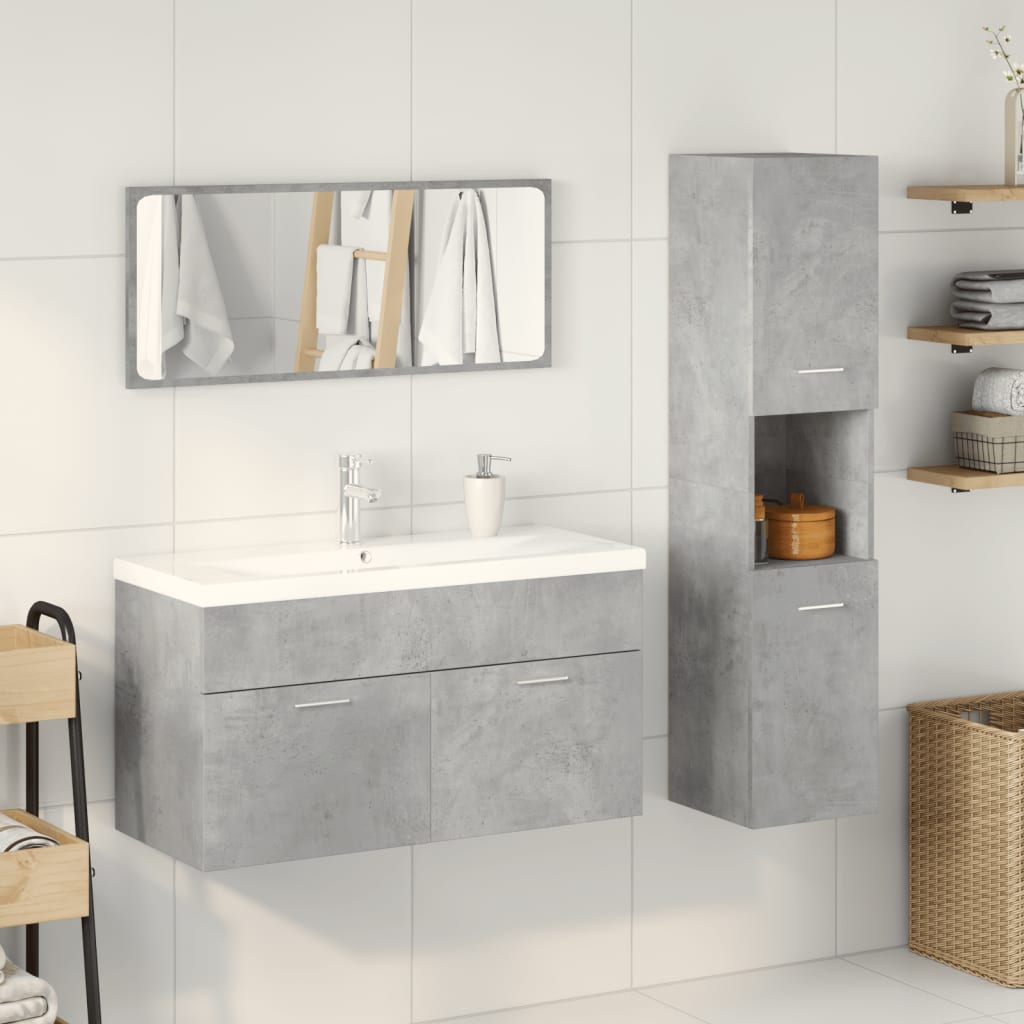 Set Mobili da Bagno 4 pz Grigio Cemento in Legno Multistrato