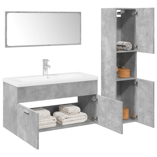 Set Mobili da Bagno 4 pz Grigio Cemento in Legno Multistrato | homemem39