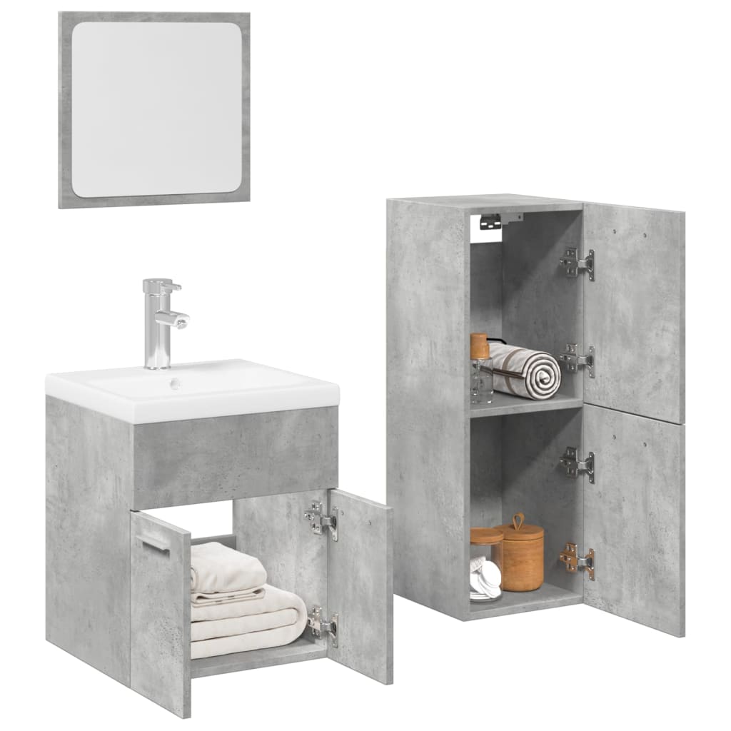 Set Mobili da Bagno 4 pz Grigio Cemento in Legno Multistrato