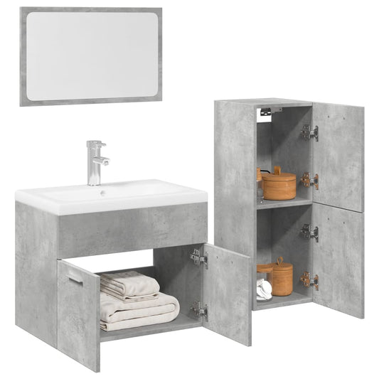 Set Mobili da Bagno 4 pz Grigio Cemento in Legno Multistrato