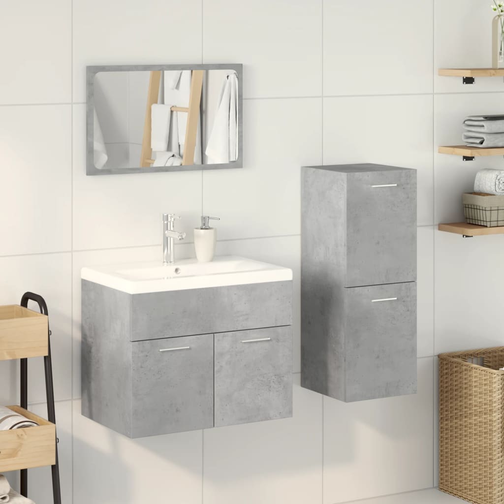 Set Mobili da Bagno 4 pz Grigio Cemento in Legno Multistrato
