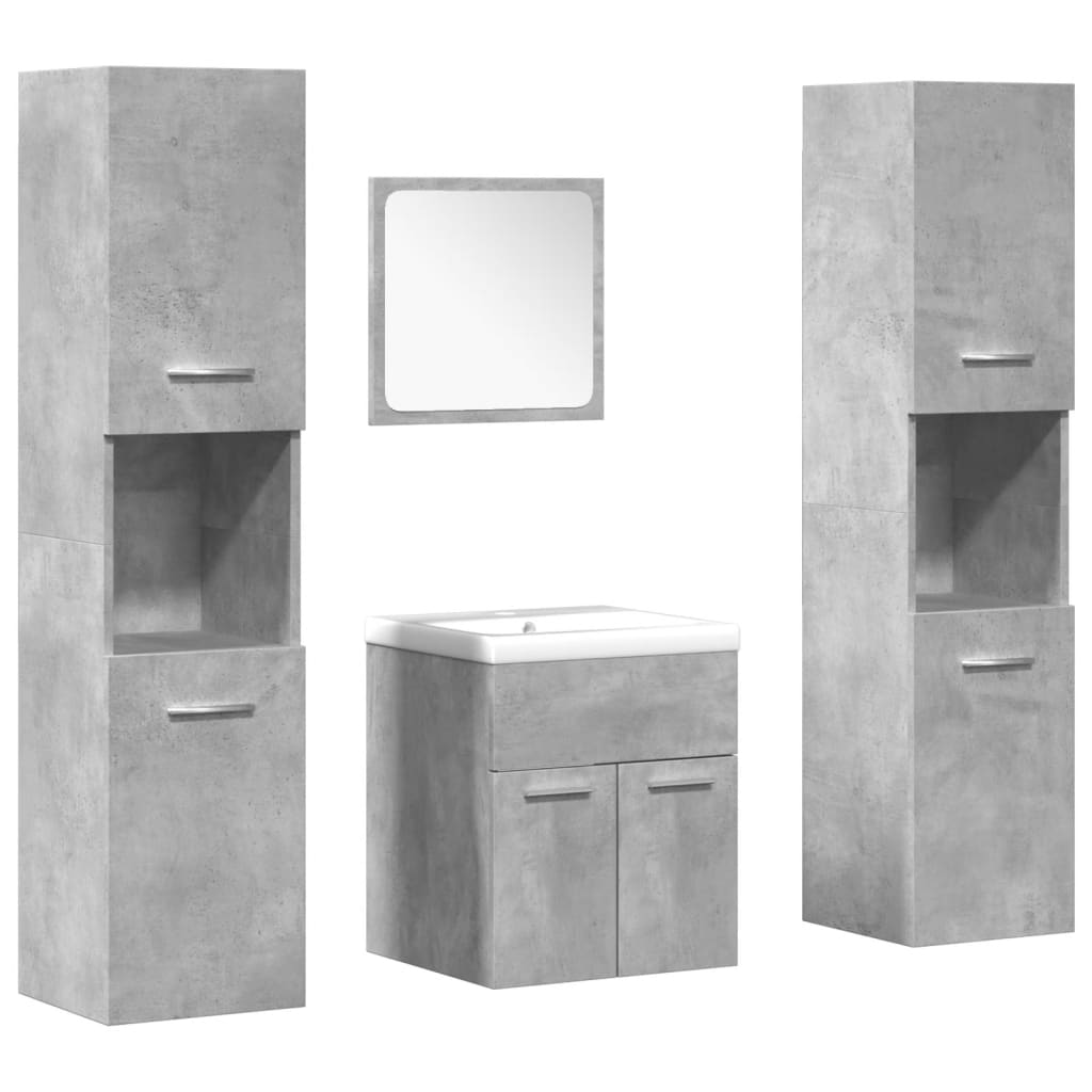 Set Mobili da Bagno 5 pz Grigio Cemento in Legno Multistrato