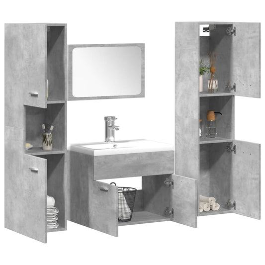 Set Mobili da Bagno 4 pz Grigio Cemento in Legno Multistrato