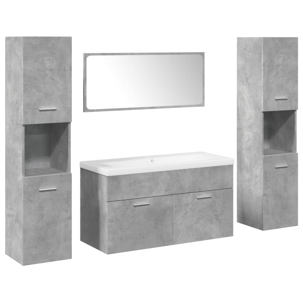 Set Mobili da Bagno 5 pz Grigio Cemento in Legno Multistrato