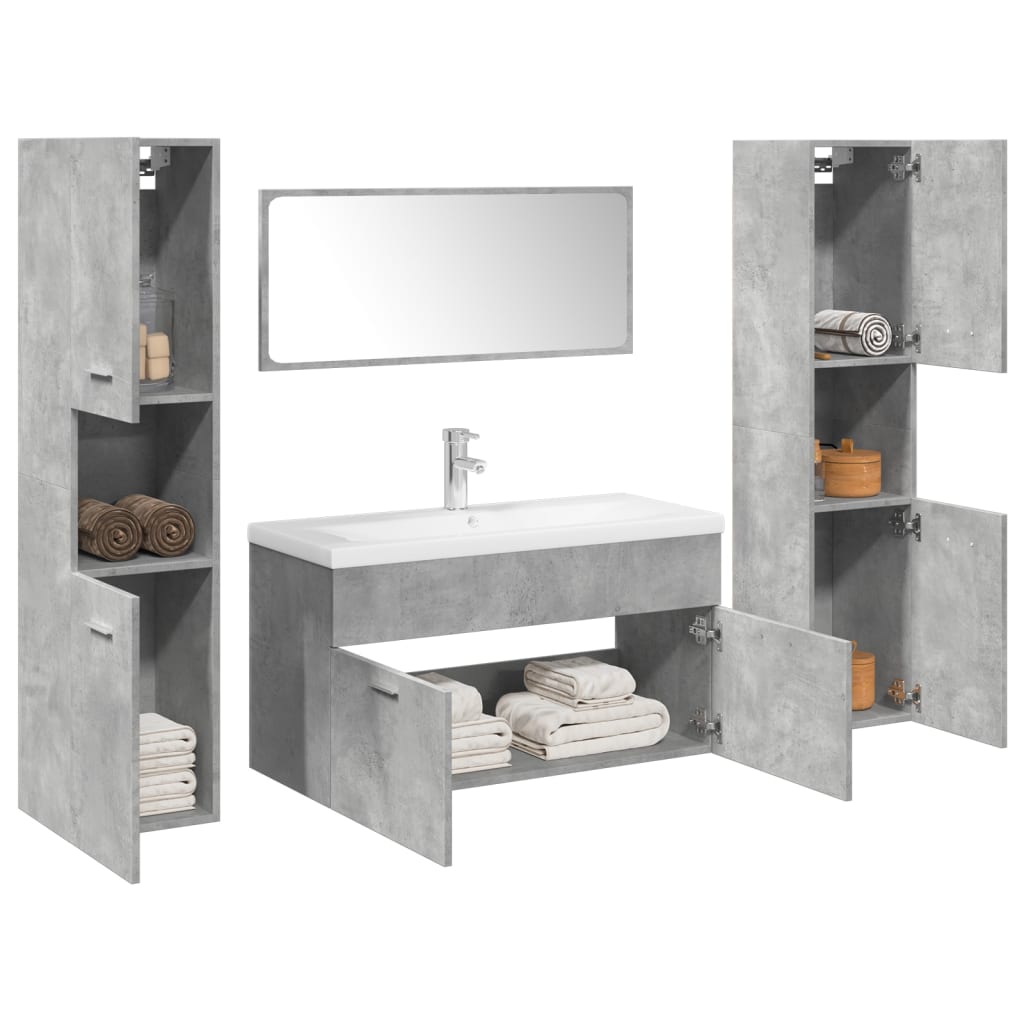 Set Mobili da Bagno 5 pz Grigio Cemento in Legno Multistrato