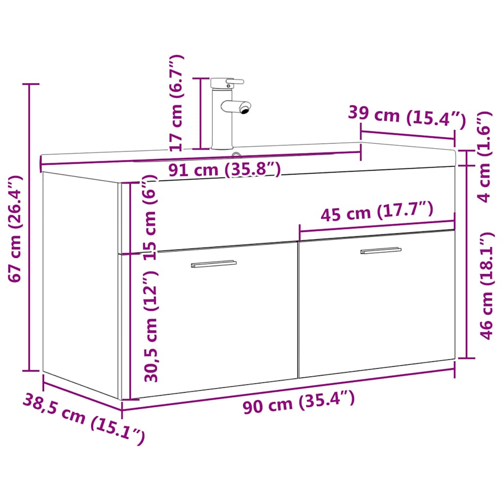 Mobile da Bagno con Lavabo Integrato e Rubinetto Grigio Cemento