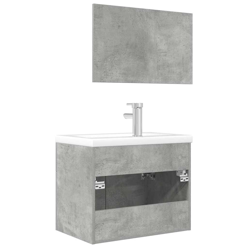 Set Mobili da Bagno 3 pz Grigio Cemento in Legno Multistrato