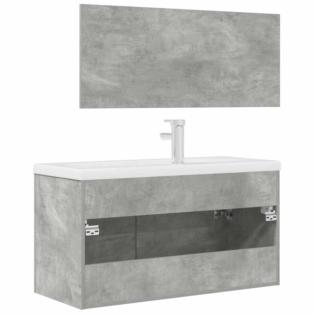 Set Mobili da Bagno 3 pz Grigio Cemento in Legno Multistrato