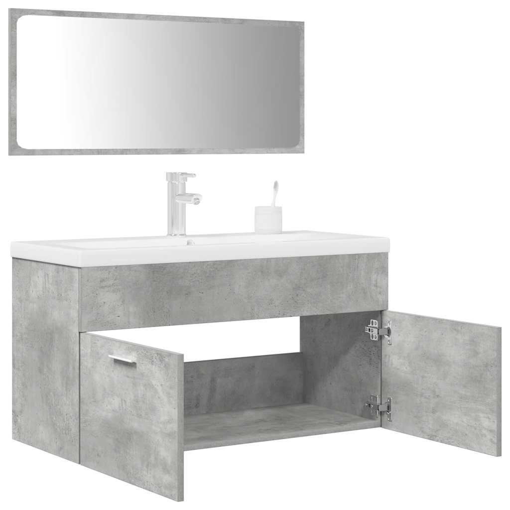 Set Mobili da Bagno 3 pz Grigio Cemento in Legno Multistrato