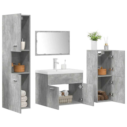 Set Mobili da Bagno 5 pz Grigio Cemento in Legno Multistrato