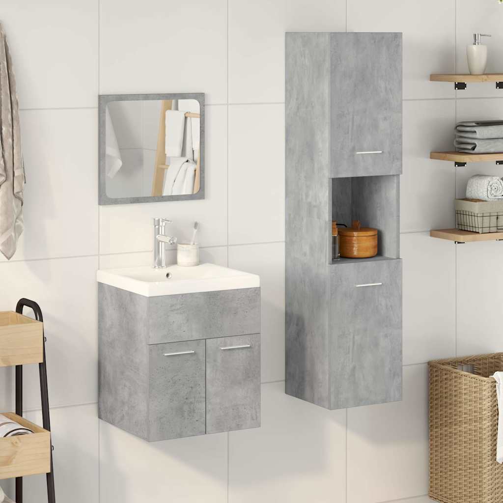Set Mobili da Bagno 4 pz Grigio Cemento in Legno Multistrato