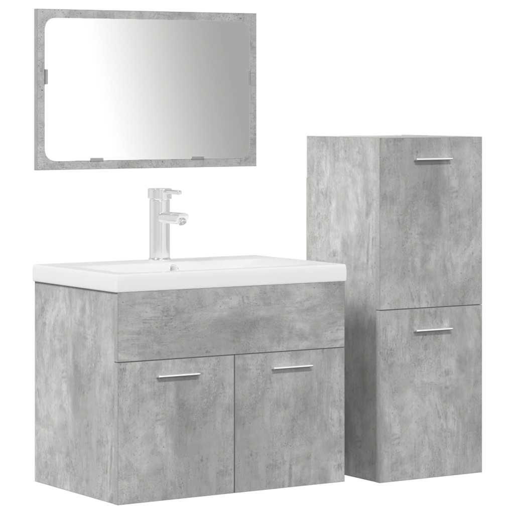 Set Mobili da Bagno 4 pz Grigio Cemento in Legno Multistrato