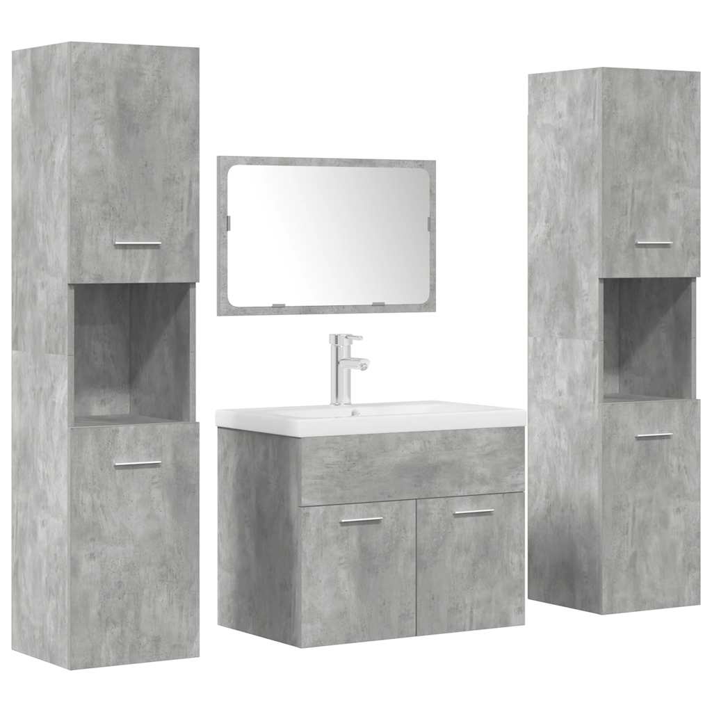 Set Mobili da Bagno 5 pz Grigio Cemento in Legno Multistrato