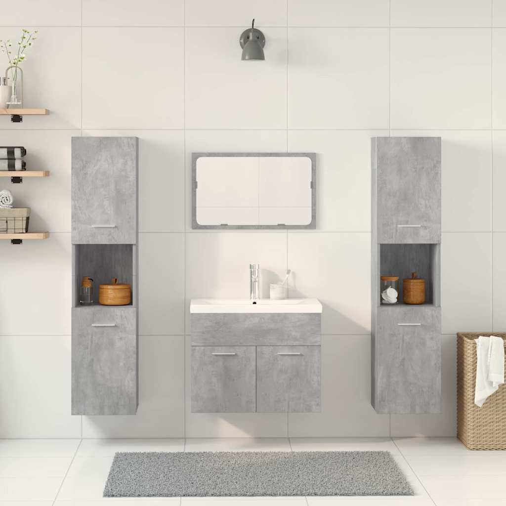 Set Mobili da Bagno 5 pz Grigio Cemento in Legno Multistrato