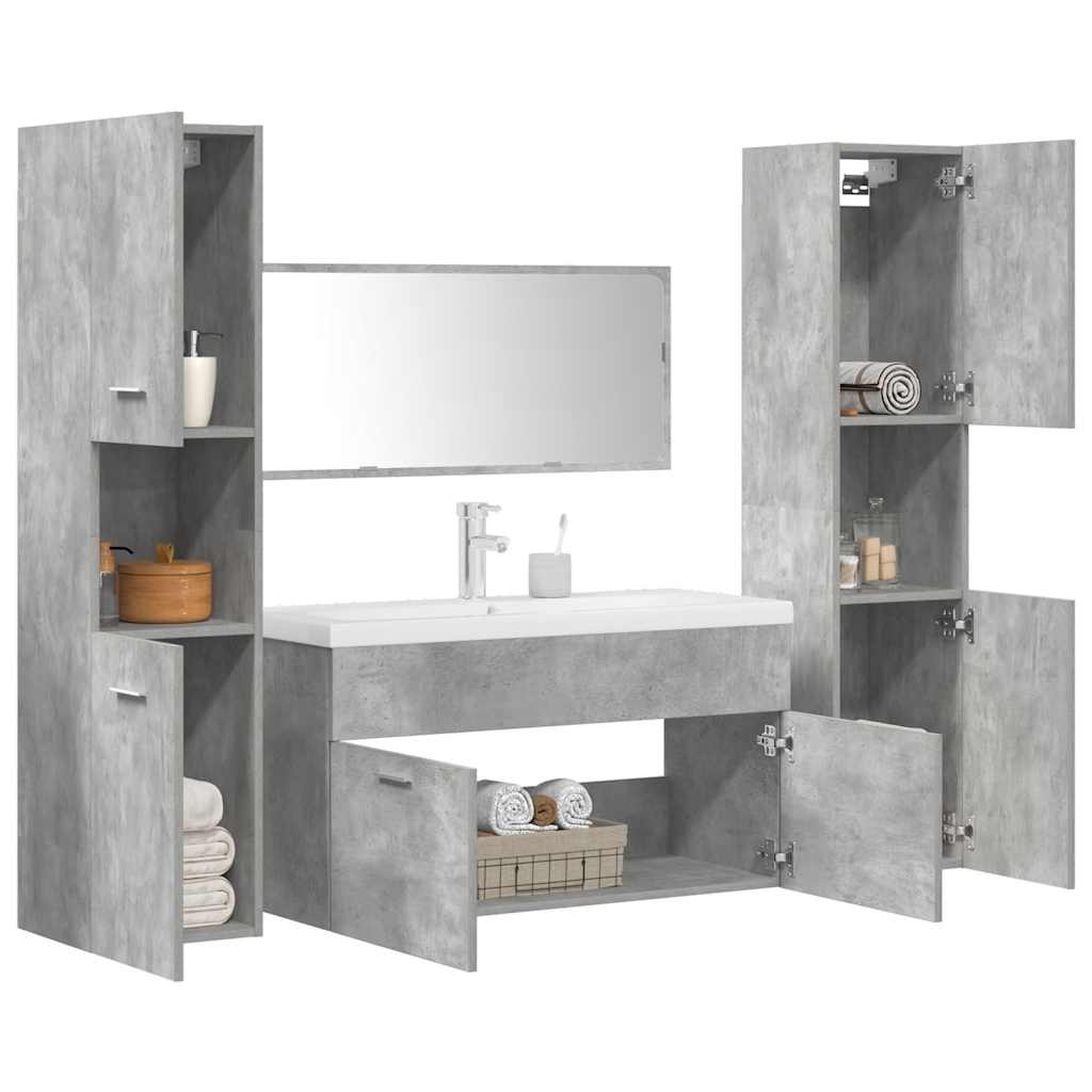 Set Mobili da Bagno 5 pz Grigio Cemento in Legno Multistrato