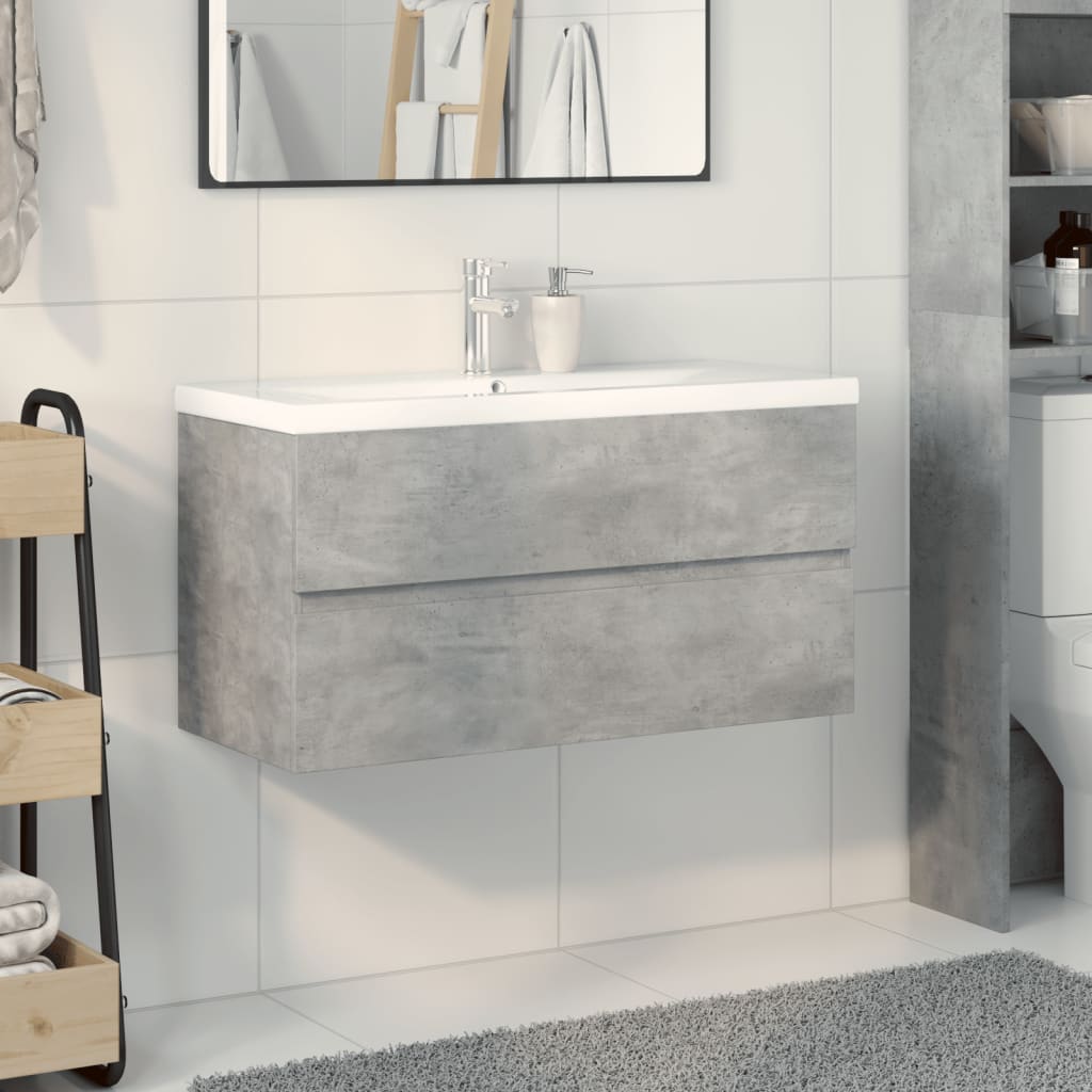 Set Mobili da Bagno 2 pz Grigio Cemento in Legno Multistrato | homemem39