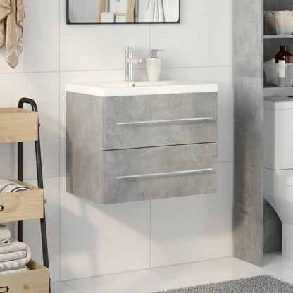 Set Mobili da Bagno 2 pz Grigio Cemento in Legno Multistrato