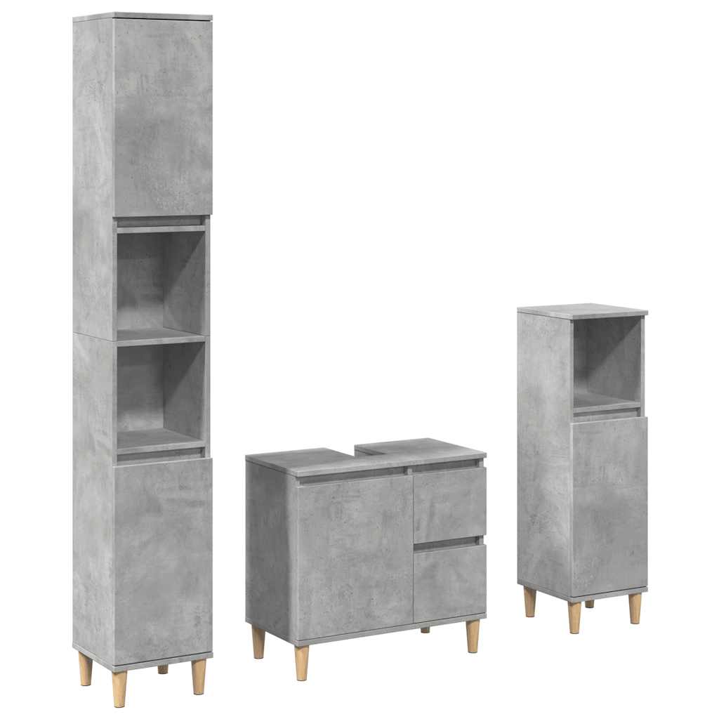 Set Mobili da Bagno 3 pz Grigio Cemento in Legno Multistrato | homemem39