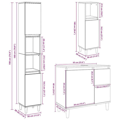 Set Mobili da Bagno 3 pz Grigio Cemento in Legno Multistrato | homemem39