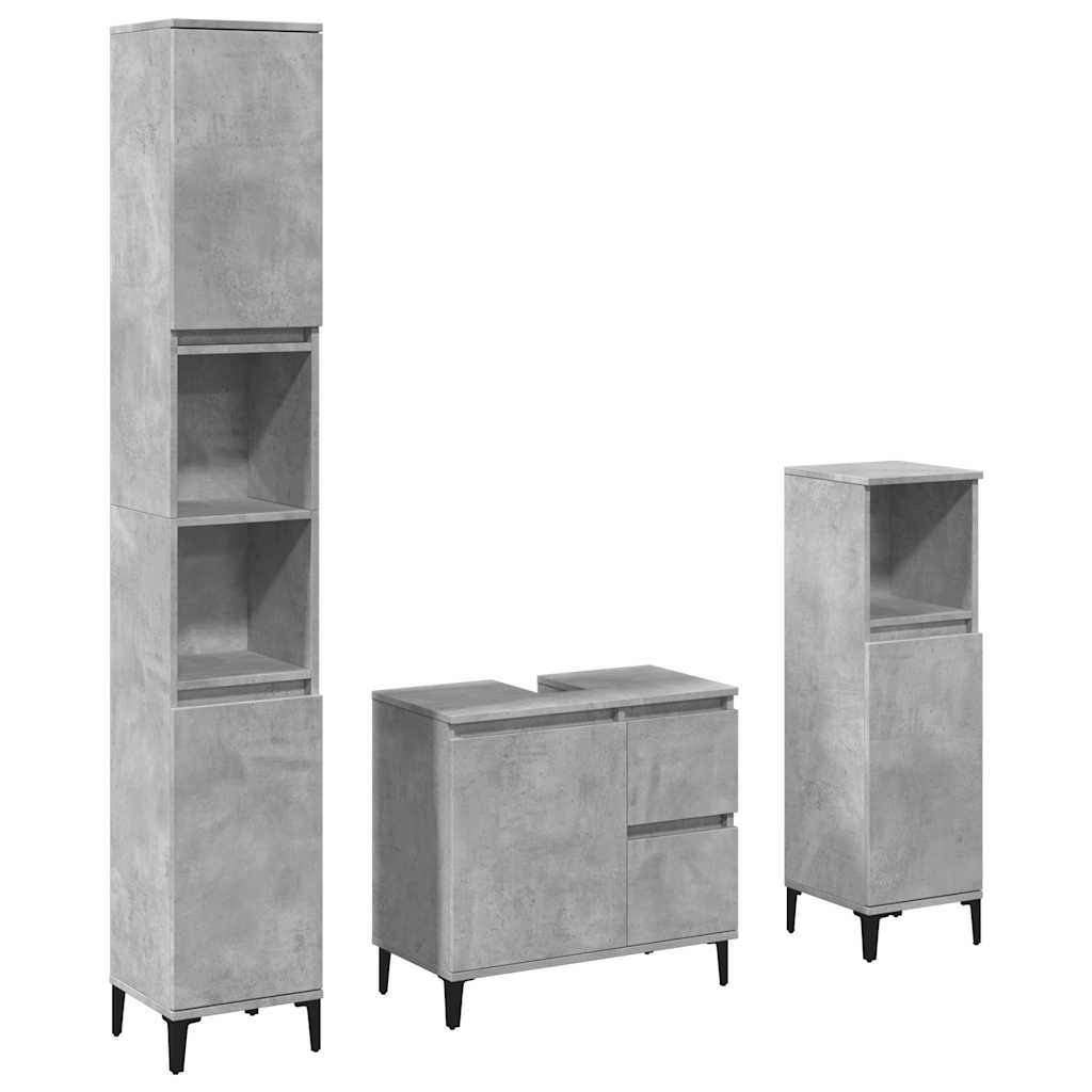 Set Mobili da Bagno 3 pz Grigio Cemento in Legno Multistrato | homemem39