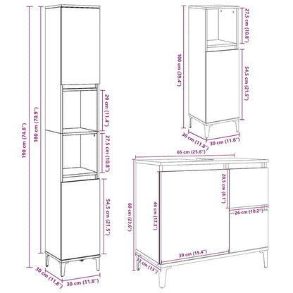 Set Mobili da Bagno 3 pz Grigio Cemento in Legno Multistrato | homemem39