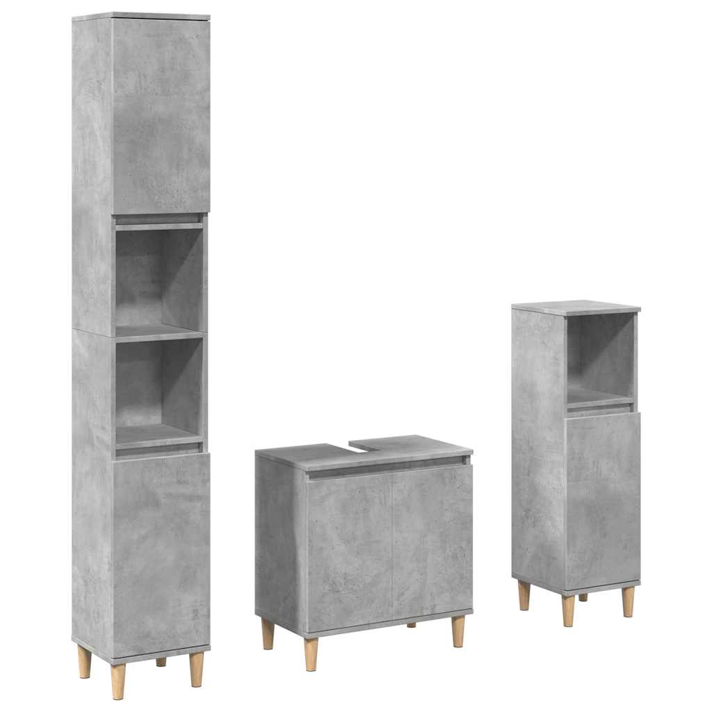 Set Mobili da Bagno 3 pz Grigio Cemento in Legno Multistrato | homemem39