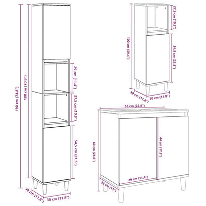 Set Mobili da Bagno 3 pz Grigio Cemento in Legno Multistrato | homemem39